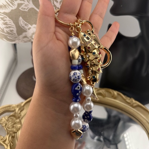 Gold Fish & Beaded Keychain Charm 🐟💙 - Picture 8 of 8